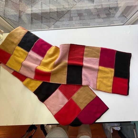 Kate Spade Color‎ Block Knitted Scarf, Red, Pink, Gold and Black - 64" Long - Picture 4 of 5
